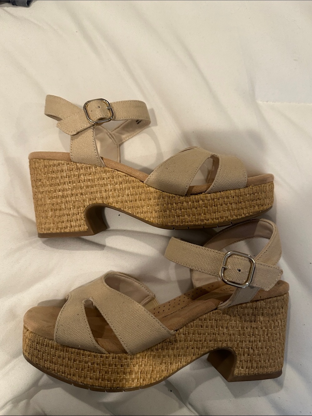 Clarks Beige Canvas Strappy Ankle-Sandal